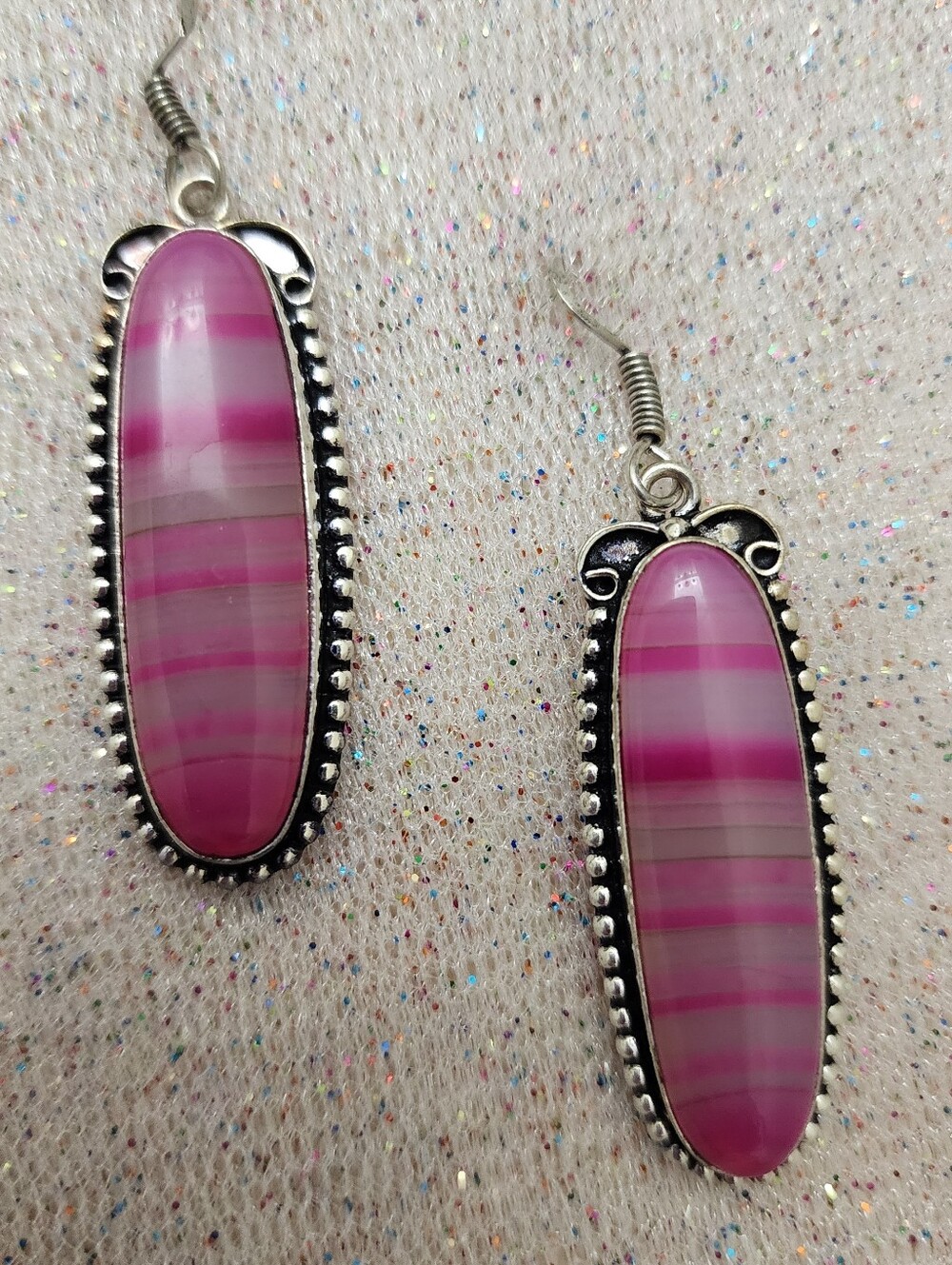 Botswana Agate Pink Dangle Drop Earrings I.5" Boho Artisan Indie